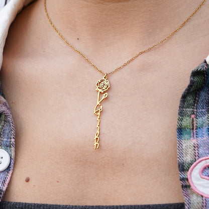 Custom Birth Flower Name Necklace