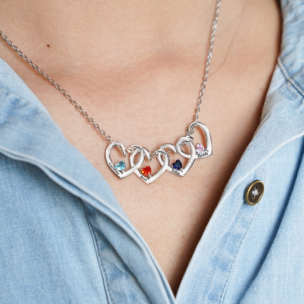 Custom Birthstone Hearts Necklace